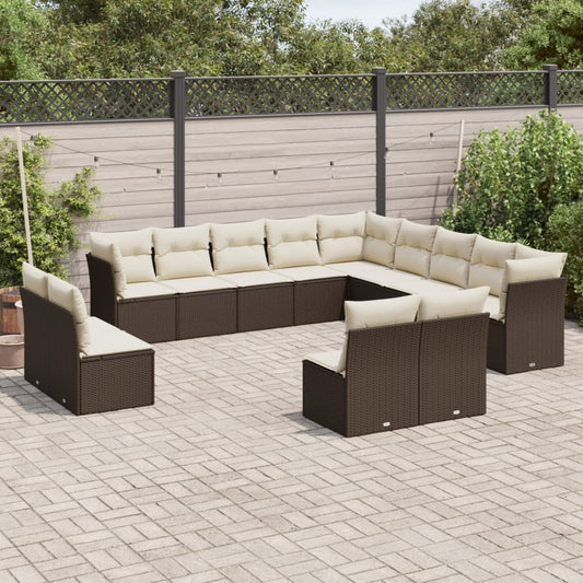 Garden sofa set with cushions, 13 pieces, brown, polyrattan