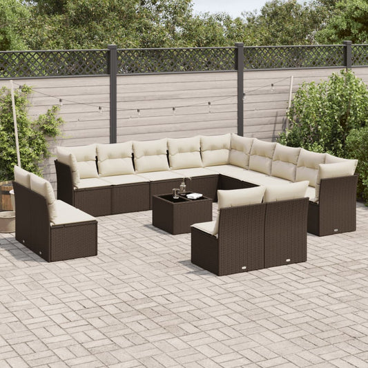 Garden furniture set with cushions, 14 pieces, brown, polyrattan