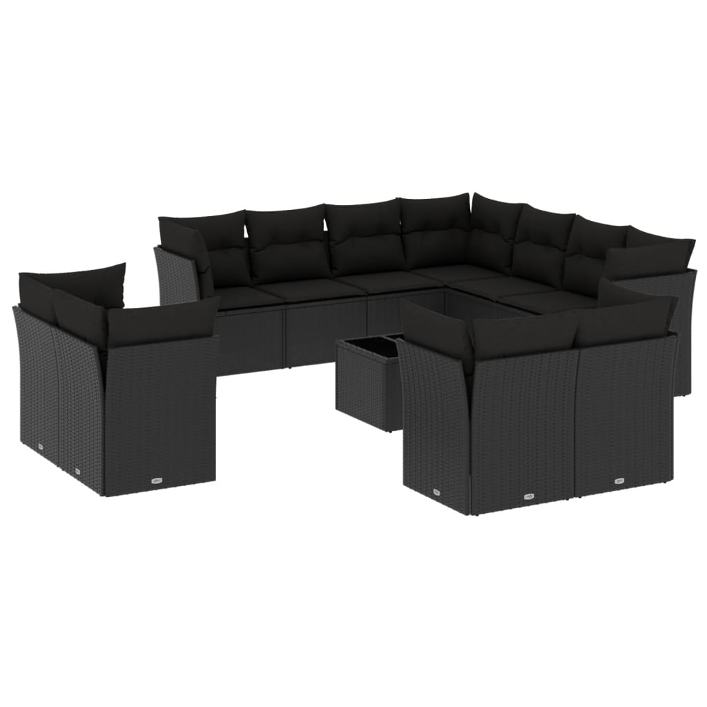 Garden sofa set, 12 pieces, with cushions, black, polyrattan