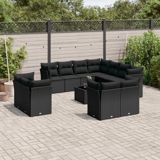 Garden sofa set, 12 pieces, with cushions, black, polyrattan