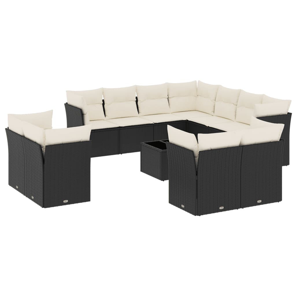 Garden sofa set, 12 pieces, with cushions, black, polyrattan