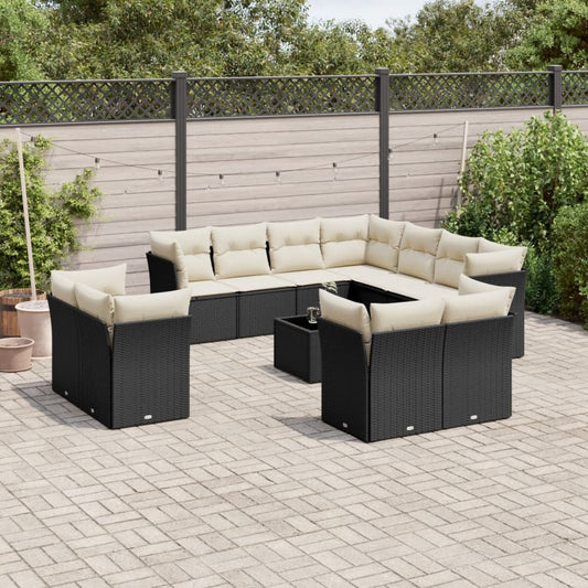 Garden sofa set, 12 pieces, with cushions, black, polyrattan