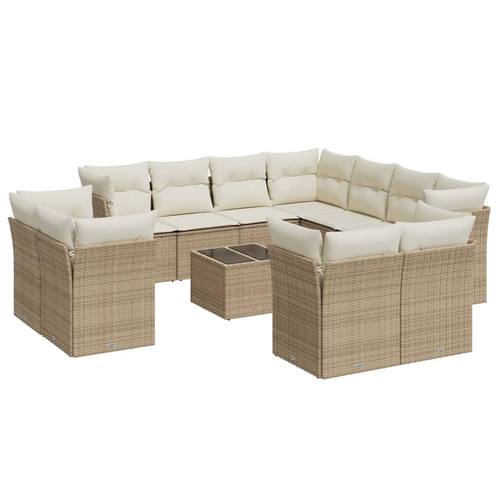 Garden sofa set with cushions, 12 pieces, beige, polyrattan