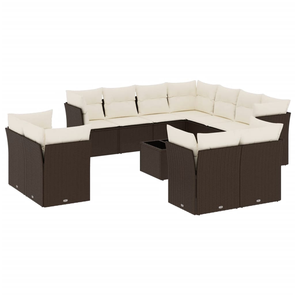 Garden sofa set with cushions, 12 pieces, brown, polyrattan