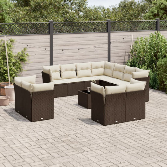 Garden sofa set with cushions, 12 pieces, brown, polyrattan