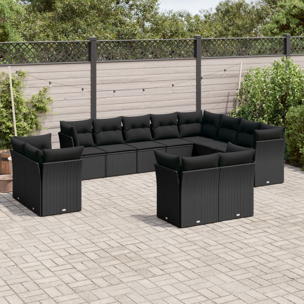 Garden sofa set, 12 pieces, with cushions, black, polyrattan