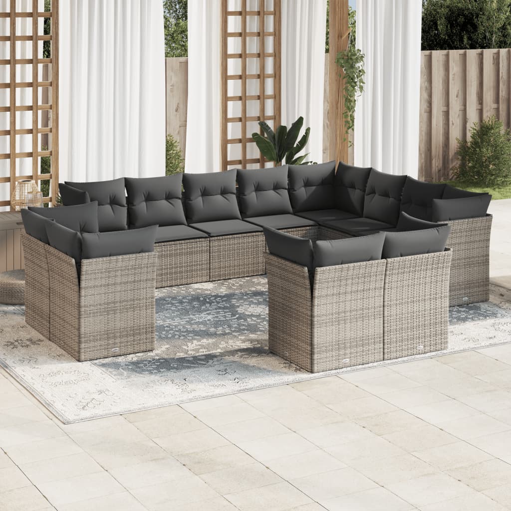 Garden sofa set with cushions, 12 pieces, grey, poly rattan