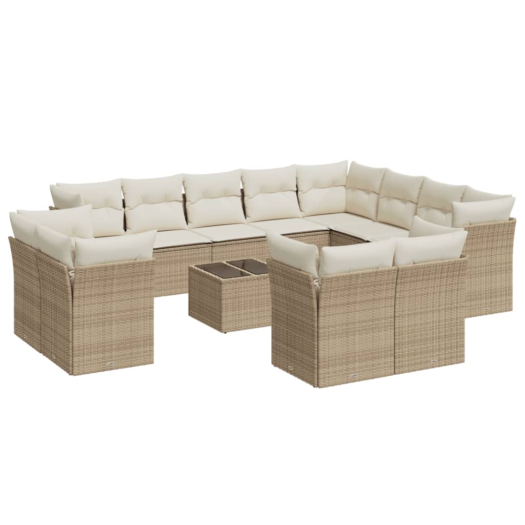 Garden sofa set, 13 pieces, with cushions, beige, polyrattan