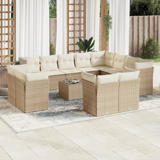 Garden sofa set, 13 pieces, with cushions, beige, polyrattan