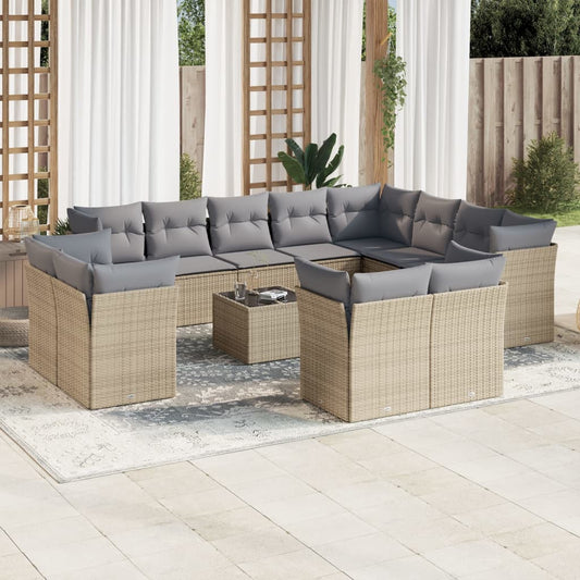 Garden sofa set, 13 pieces, with cushions, beige, polyrattan