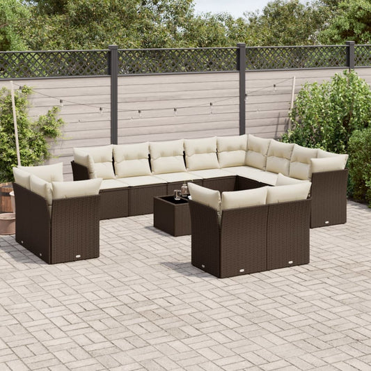 Garden sofa set with cushions, 13 pieces, brown, polyrattan