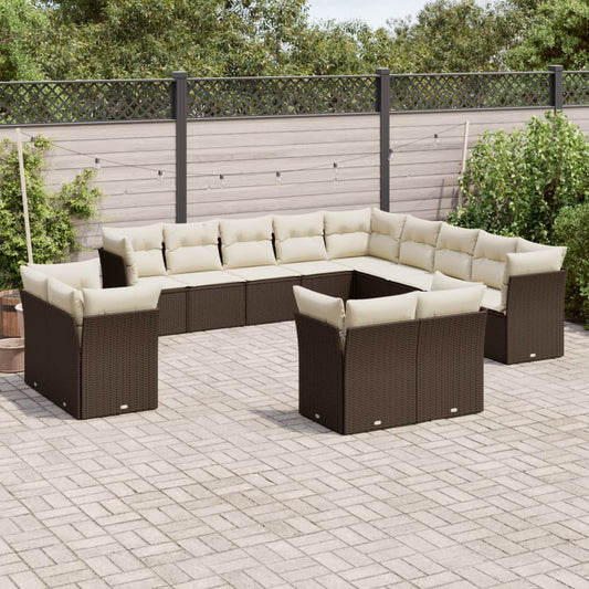 Garden sofa set with cushions, 13 pieces, brown, polyrattan