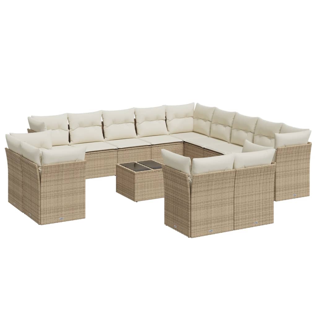 Garden sofa set, 14 pieces, with cushions, beige, polyrattan