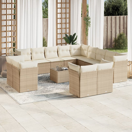 Garden sofa set, 14 pieces, with cushions, beige, polyrattan