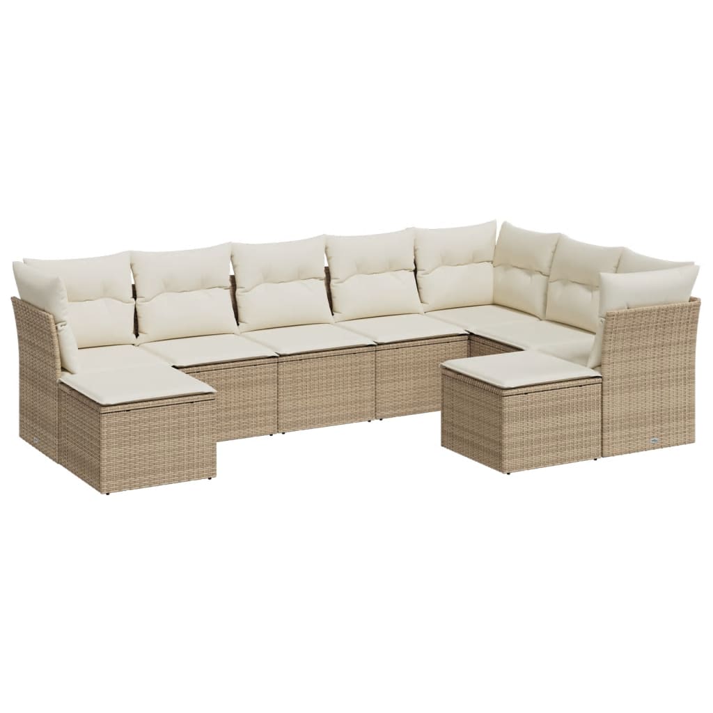 Garden sofa set, 9 pieces, with cushions, beige, polyrattan