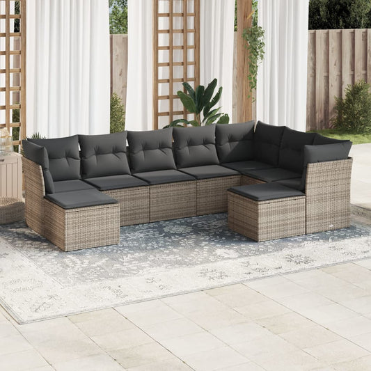 9-piece garden sofa set with cushions, grey, polyrattan