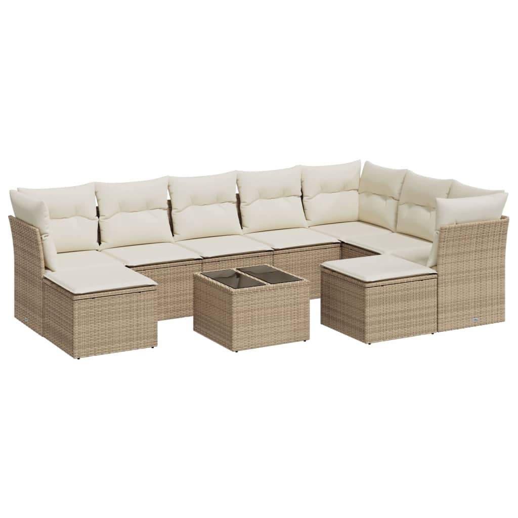 Garden sofa set with cushions, 10 pieces, beige, polyrattan