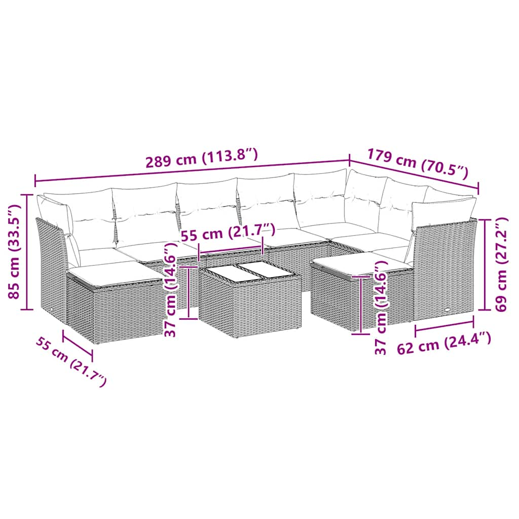 Garden sofa set with cushions 10 pieces light grey polyrattan