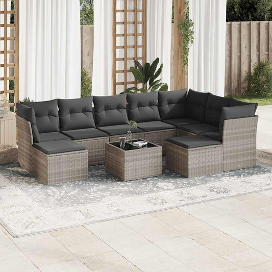 Garden sofa set with cushions 10 pieces light grey polyrattan