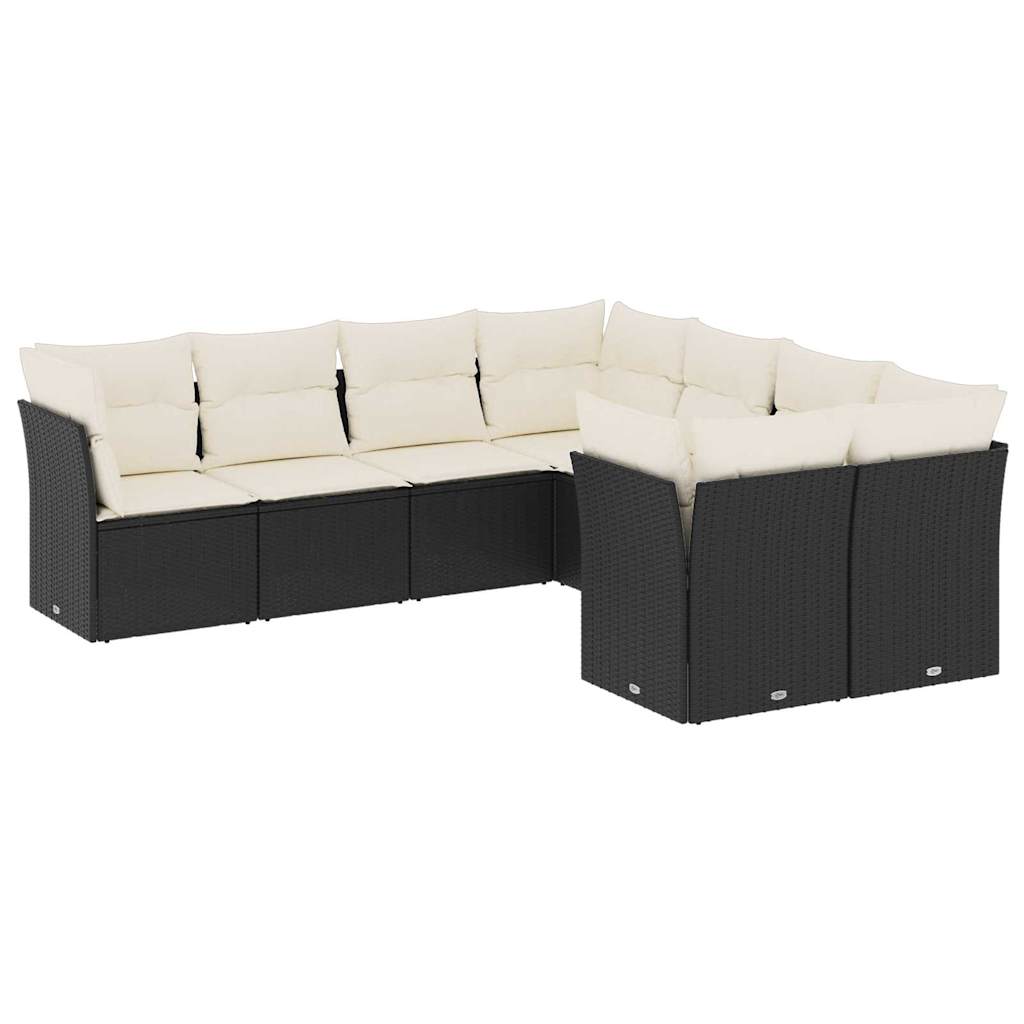 Set mobilier de grădină cu perne, 8 piese, negru, poliratan