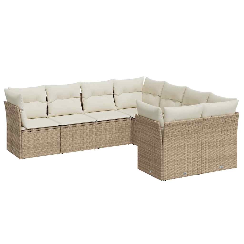 8-piece garden sofa set with cushions, beige, polyrattan