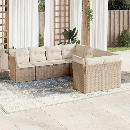 8-piece garden sofa set with cushions, beige, polyrattan