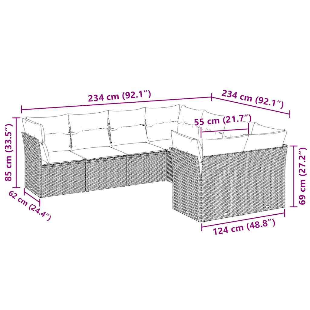 Set mobilier de grădină cu perne, 8 piese gri deschis poliratan