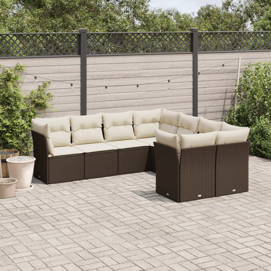 Garden sofa set with cushions, 8 pieces, brown, polyrattan