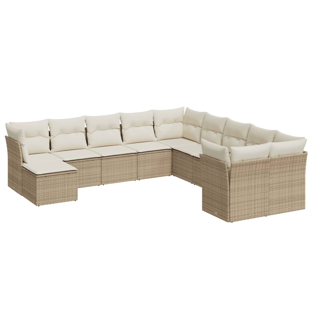 Garden sofa set with cushions, 11 pieces, beige, polyrattan