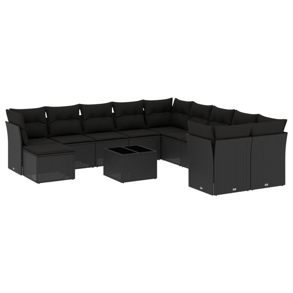 Garden sofa set, 12 pieces, with cushions, black, polyrattan