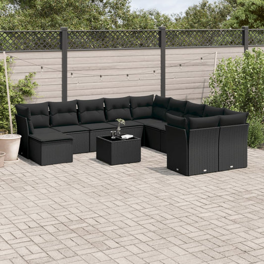 Garden sofa set, 12 pieces, with cushions, black, polyrattan