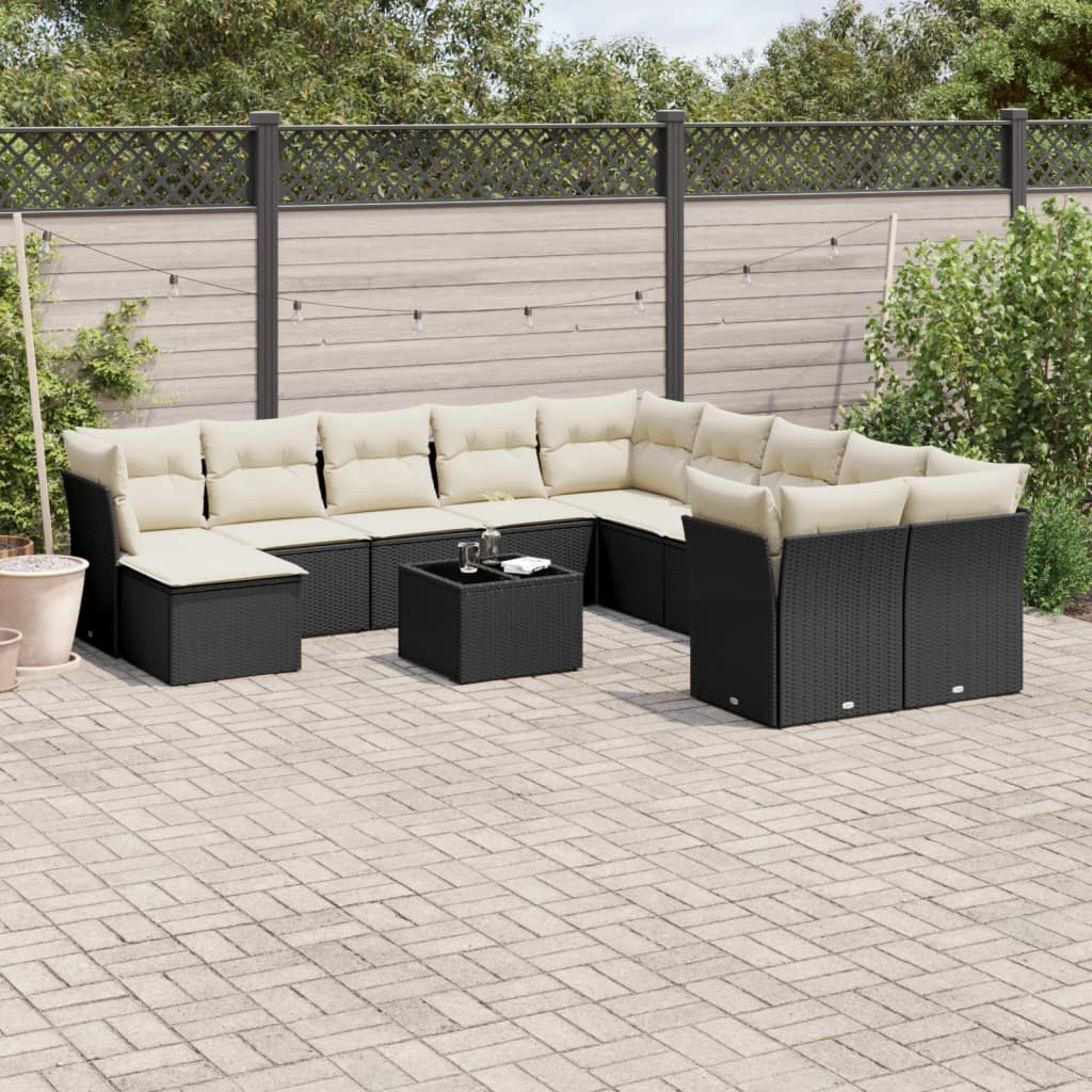 Garden sofa set, 12 pieces, with cushions, black, polyrattan