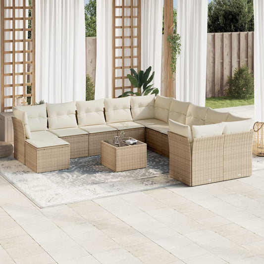 Garden sofa set with cushions, 12 pieces, beige, polyrattan