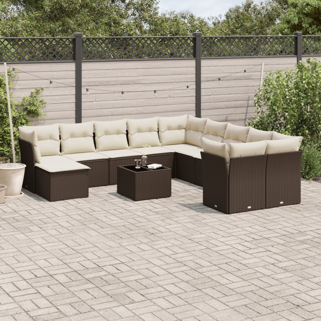 Garden sofa set with cushions, 12 pieces, brown, polyrattan