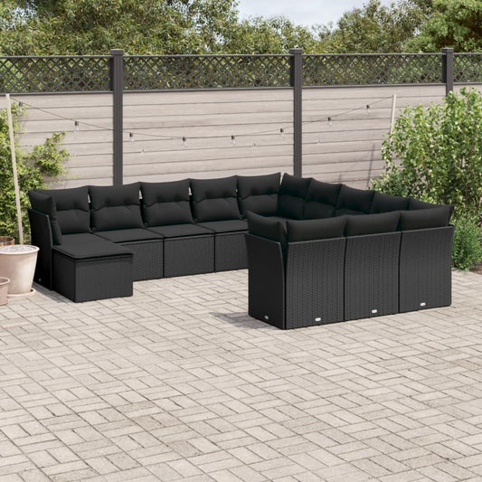 Garden sofa set, 12 pieces, with cushions, black, polyrattan