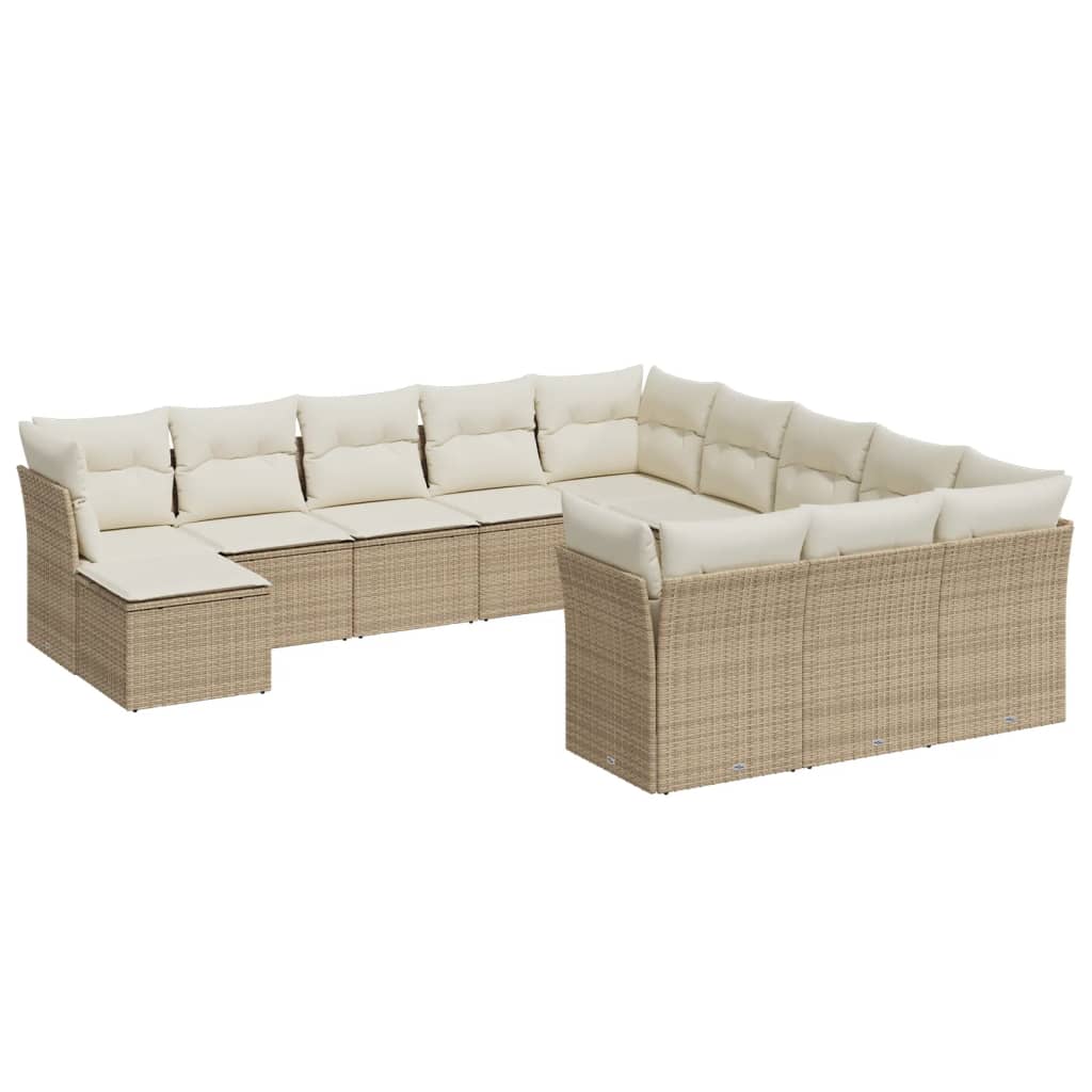 Garden sofa set with cushions, 12 pieces, beige, polyrattan