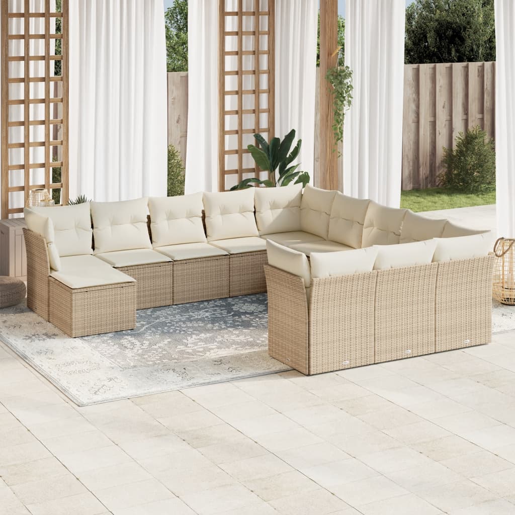 Garden sofa set with cushions, 12 pieces, beige, polyrattan