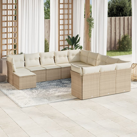 Garden sofa set with cushions, 12 pieces, beige, polyrattan