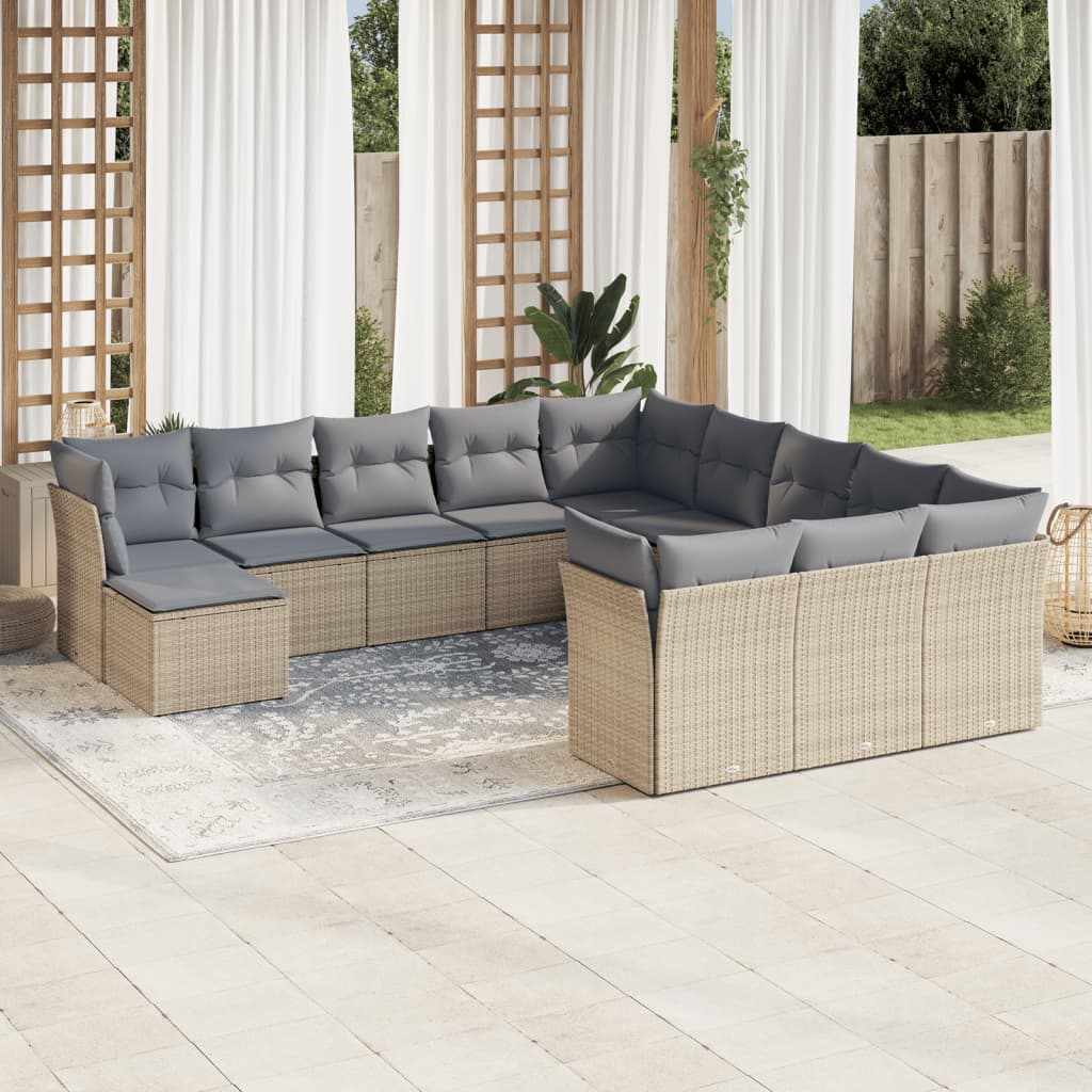 Garden sofa set with cushions, 12 pieces, beige, polyrattan