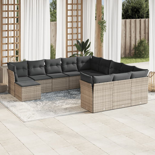 Garden sofa set with cushions, 12 pieces, grey, poly rattan