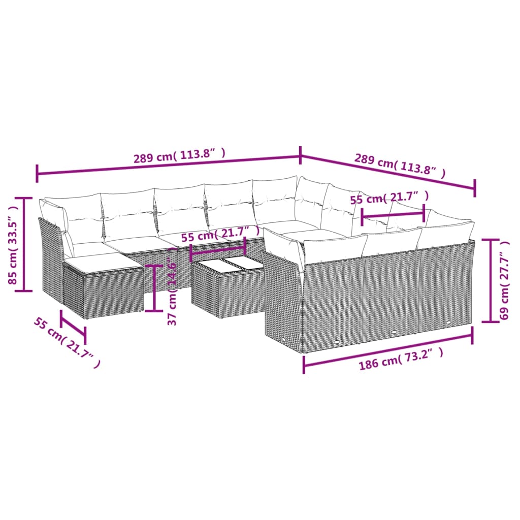 Set mobilier de grădină cu perne, 13 piese, negru, poliratan