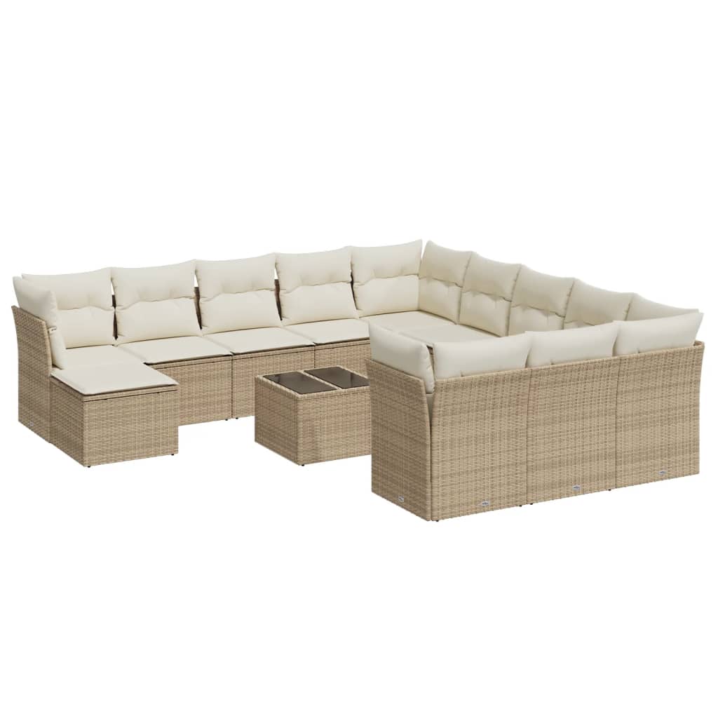 Garden sofa set, 13 pieces, with cushions, beige, polyrattan