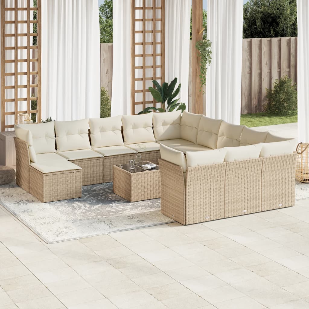 Garden sofa set, 13 pieces, with cushions, beige, polyrattan