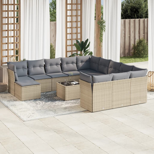 Garden sofa set, 13 pieces, with cushions, beige, polyrattan