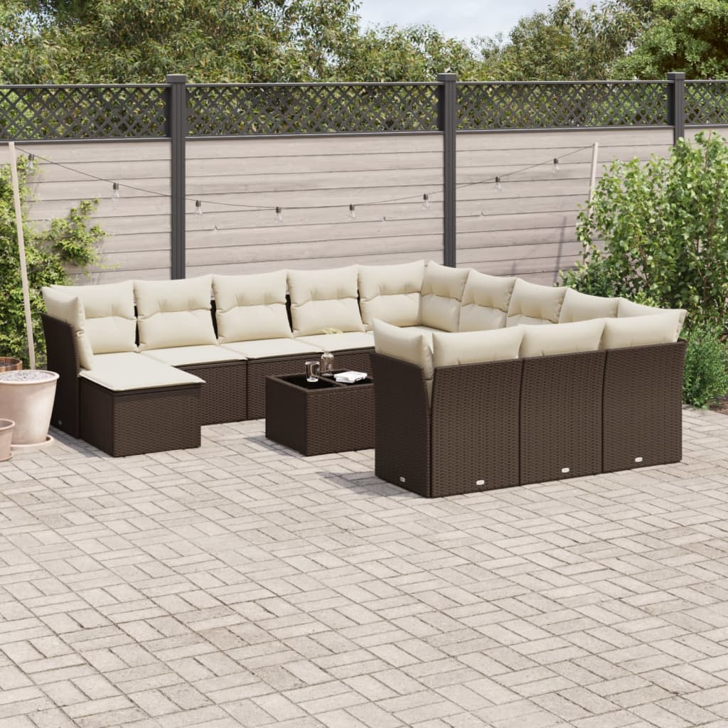 Garden sofa set with cushions, 13 pieces, brown, polyrattan