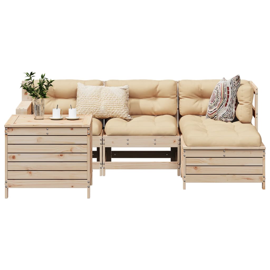 Garden sofa set, 5 pieces, solid pine wood