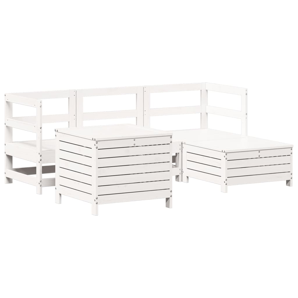 Garden sofa set, 5 pieces, white, solid pine wood