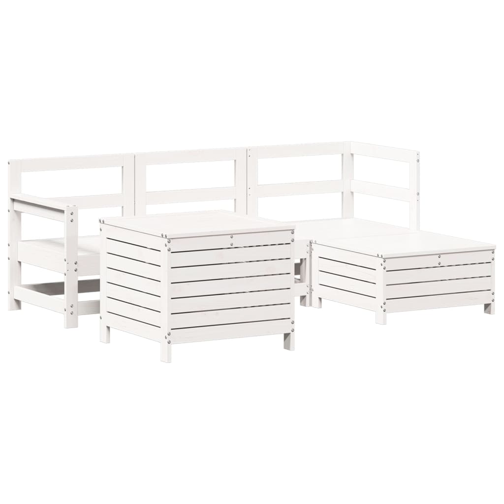 Garden sofa set, 5 pieces, white, solid pine wood