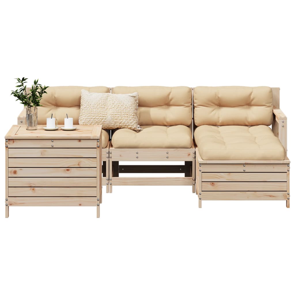 Garden sofa set, 5 pieces, solid pine wood