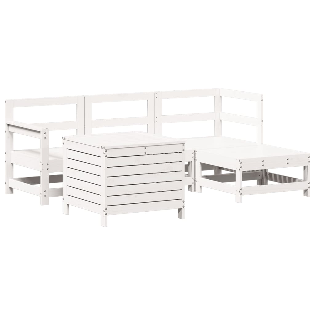 Garden sofa set, 5 pieces, white, solid pine wood